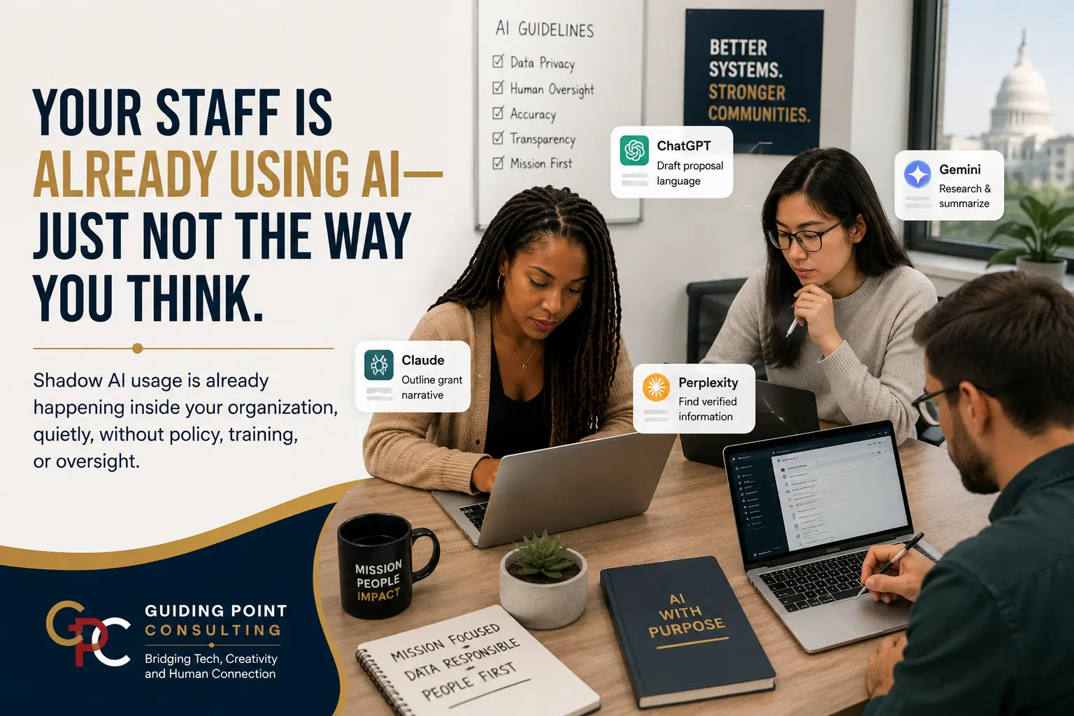 Nonprofit and government contractor staff using AI tools without formal training